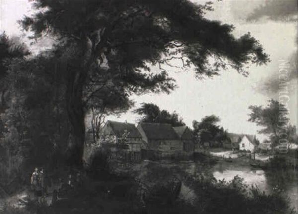 River Landscape With Figures By A Millhouse - view 1