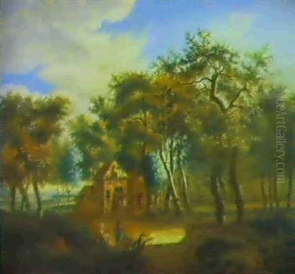 Waldlandschaft Mit Einem Bauernhaus Und Figuren - view 1