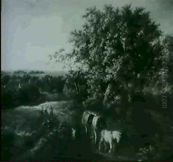 Wooded Landscape With Travellers In A Waggon Near A Village - view 1