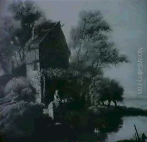 A River Landscape With Figures By A Mill House A River Landscape With Figures By A Mill House