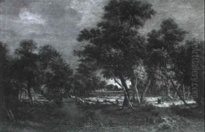 Promeneur Dans La Campagne Au Bord D'une Riviere by Meindert Hobbema