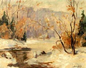 Winter Landscape With Stream by Jess Hobby