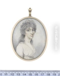 A Lady, Wearing White Dress With Frilled Collar, Her Powdered Hair Dressed With Two Strands Of Pearls by William Armfield Hobday