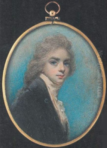 A Young Gentleman Wearing Dark Grey Coat, Cream Waistcoat And Frilled White Cravat, His Hair Worn In A Long Queue - view 1