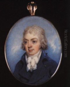 A Gentleman With Powdered Hair En Queue Wearing Blue Coat With Gold Coloured Buttons by William Armfield Hobday