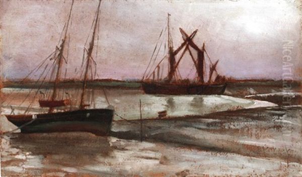 Barges At The Ferry, Benfleet - Canvey (+ Schooner; 2 Works) - view 1