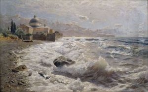 Italienische Kustenlandschaft Mit Einer Klosteranlage by Franz Xaver Hoch