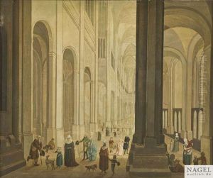 Kircheninneres Mit Zahlreichen Menschen Und Hunden by Johann Jakob Hoch