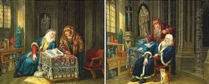 Ein Gelehrter Und Seine Frau In Der Gotischen Studierstube (+ Another; Pair) by Johann Jakob Hoch