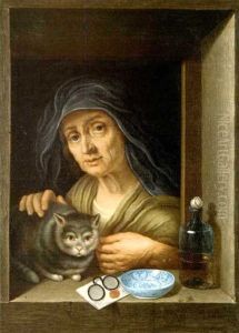 Femme Et Son Chat A La Fenetre by Johann Jakob Hoch