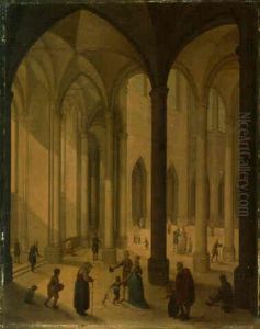The Interior Of A Cathedral With Figures Conversing