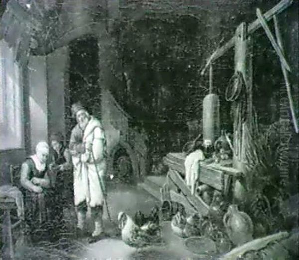 Interior Scene With Peasants, Pountry And Kitchen Utensils - view 1