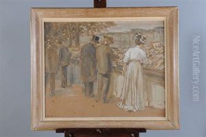 Flaneurs Devant Bouquiniste by Gaston Hochard