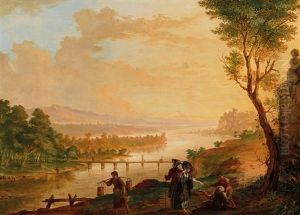A River Landscape At Sunset