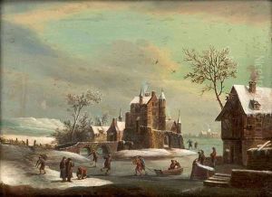 Winterlandschaft Mit Schlittschuhlaufern