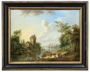Sommerliche Flusslandschaften Mit Reicher Figurenstaffage (pair)