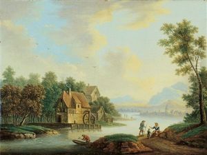 Flusslandschaft Mit Wassermuhle