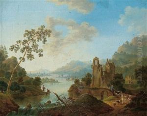 Rheinlandschaft Mit Ruinen Und Einem Herdenzug