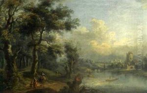 Flusslandschaft Mit Wanderern