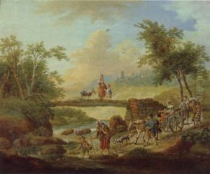 Reisende In Weiter Flusslandschaft Reisende In Weiter Flusslandschaft