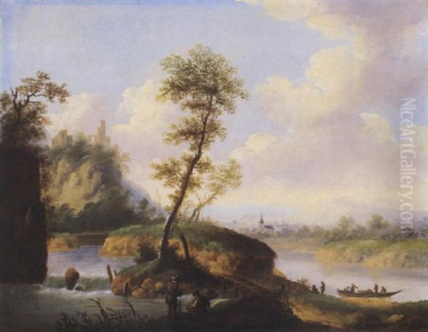 Flusslandschaft Mit Fischern Und Booten - view 1
