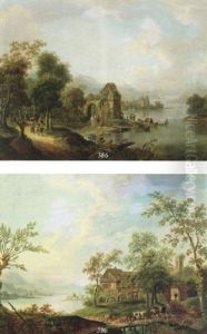 Flusslandschaft Mit Dorf Und Fischer