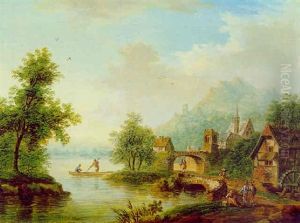 Rheinlandschaft Mit Einer Muhle Und Figuren