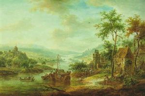 Rheinlandschaft Mit Booten Rheinlandschaft Mit Booten