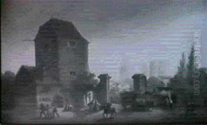Munchen (blick Vom Auer Tor Mit Dem Brunnenhaus Links Nach  Westen Auf Hauser, St. Peter,...) by Anton Hoechl