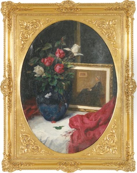 Stilleben Mit Blumen, Gemalde Und Tuchern - view 1