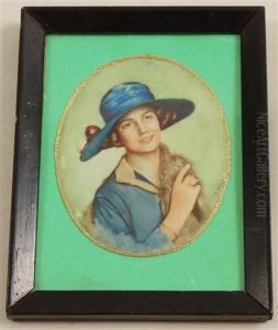 Bildnis Einer Jungen Frau Mit Blauem Hut Und Pelzstola by Kuno Hock