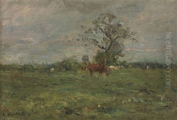 Zwei Olgemalde: Sommerliche Weidenlandschaft In Holstein. Holsteinische Dorfstrase - view 1