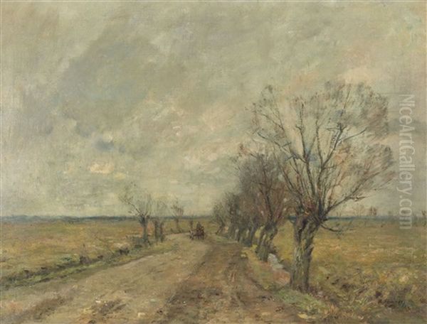 Marschlandschaft Mit Weidenallee Und Reiter - view 1