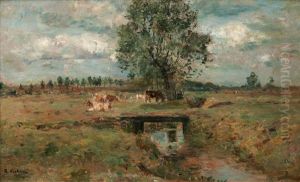 Landscape With Creek And Cows by Rudolf Hoeckner