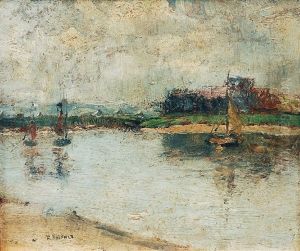Fluslandschaft Mit Segelschiffen Fluslandschaft Mit Segelschiffen