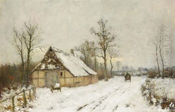 Winterlandschaft Mit Bauernhof Und Pferdefuhrwerk - view 1