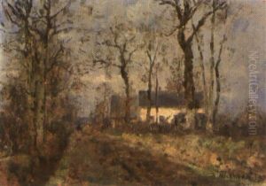 Herbstliche Landschaft Mit Hausern Und Baumen by Rudolf Hoeckner