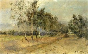 Birkengesaumter Feldweg Mit Kutsche by Rudolf Hoeckner