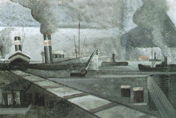 Kanallandschaft Mit Dampfschiffen - view 1