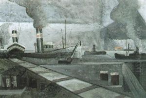 Kanallandschaft Mit Dampfschiffen by Pierre Hode