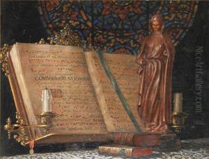 Natura Morta Con Incunabulo E Sculturalignea by Giulio Bargellini