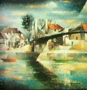Le Pont Suspendu A Conflans by Pierre Hode