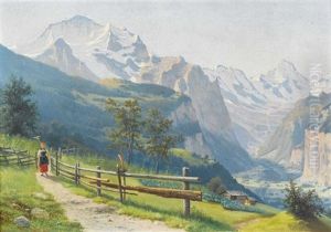 Wegrand Mit Blick Auf Lauterbrunnental Und Jungfrau by Ernst Hodel the Elder