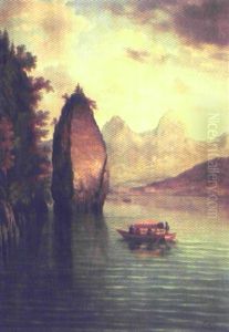 Bjergso Med Turbad Og Klippe by Ernst Hodel the Elder