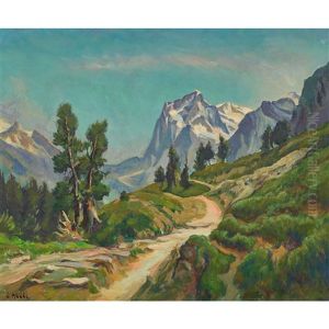 Sonnige Wegpartie Mit Blick Auf Das Wetterhorn by Ernst Hodel the Younger