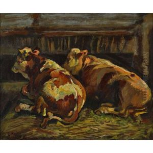 Liegende Kuhe Im Stall by Ernst Hodel the Younger