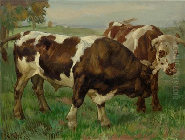 Bull And Cow In A Meadow - view 1