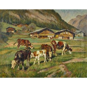 Weidende Kuhe Auf Der Alp by Ernst Hodel the Younger