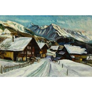 Winterlandschaft Mit Chalets Und Bergkette by Ernst Hodel the Younger