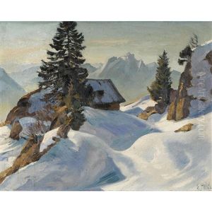 Sonnige Winterlandschaft In Den Alpen by Ernst Hodel the Younger